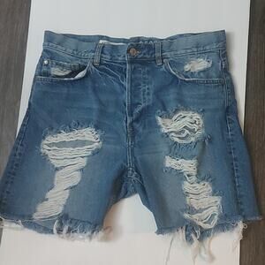 H&M x Coachella Buttonfly Distressed Denim Shorts 32 Regular Casual Festival